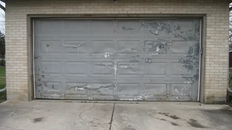 Worn garage door before replacement