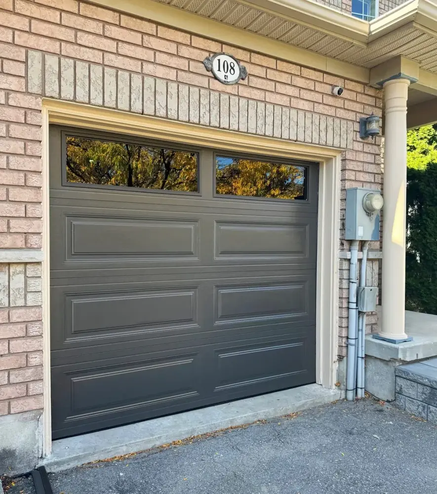 Frosted glass garage door installed