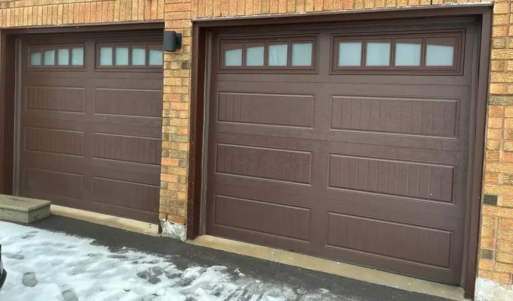 Brown carriage garage door install