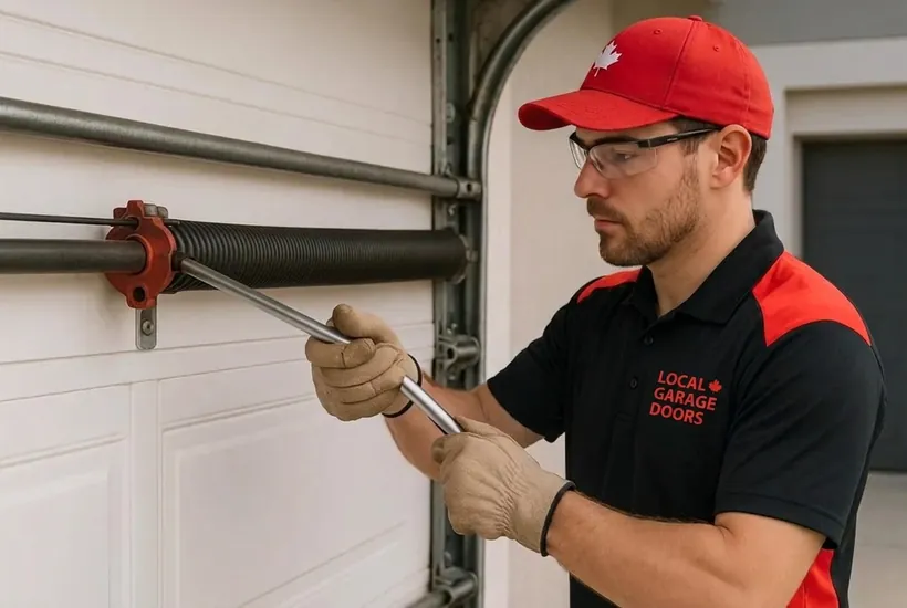 Broken garage door torsion spring repair