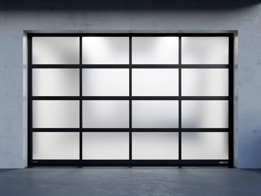 Frosted glass modern garage door installation